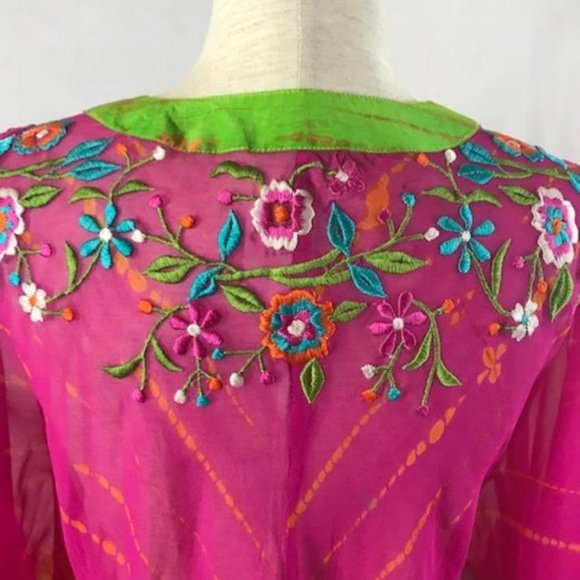 NWT Tashia London Silk Pullover V-neck Sheer Poncho with Embroidery Size M - Picture 5 of 14